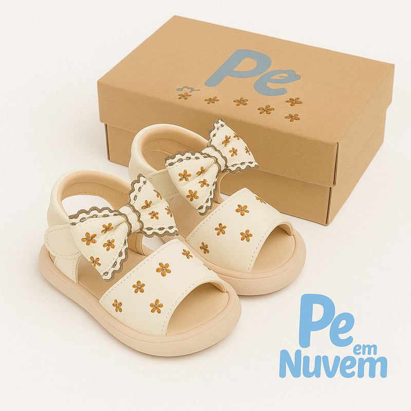 Sandália Infantil Floral com Laço – Romântica, Confortável e Ideal para Bebês