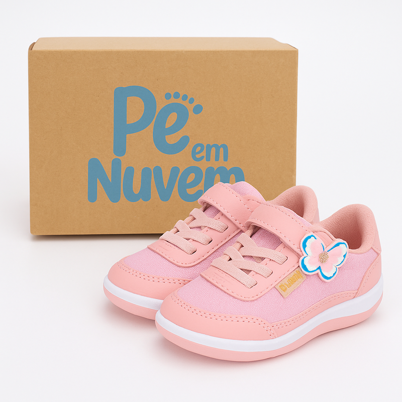 Tênis Infantil Rosa com Borboleta – Charme e Conforto para os Primeiros Passos